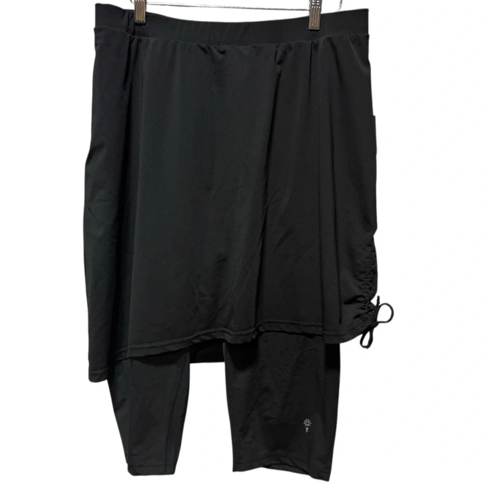 HydroChic Ruched Runner Swim Skirt 2X Black Skirted Leggings Modest UPF Beach - Picture 2 of 14